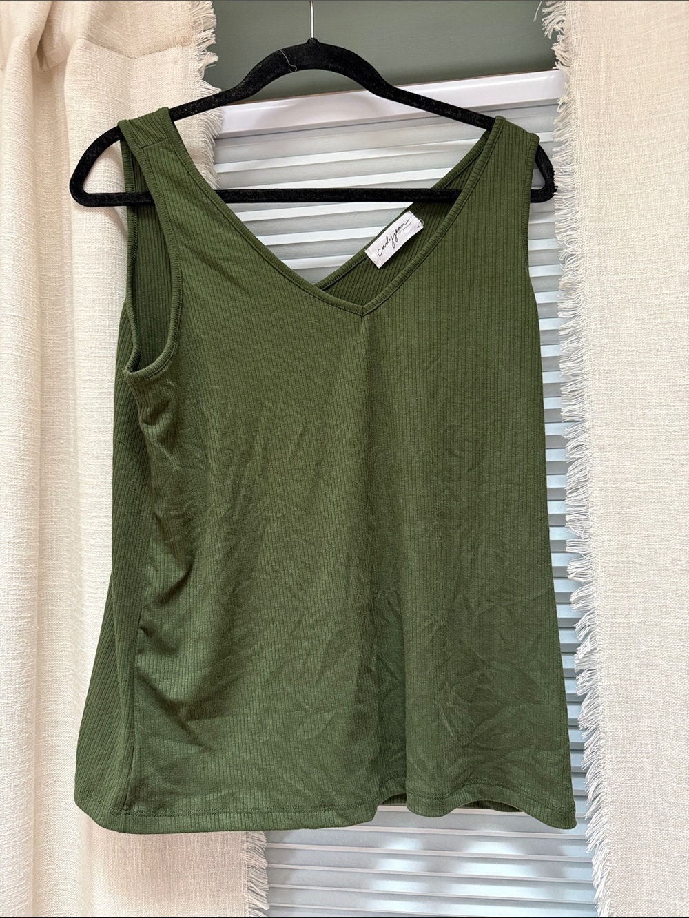 Carly Jean Los Angeles Olive Green Ribbed V-Neck Tank